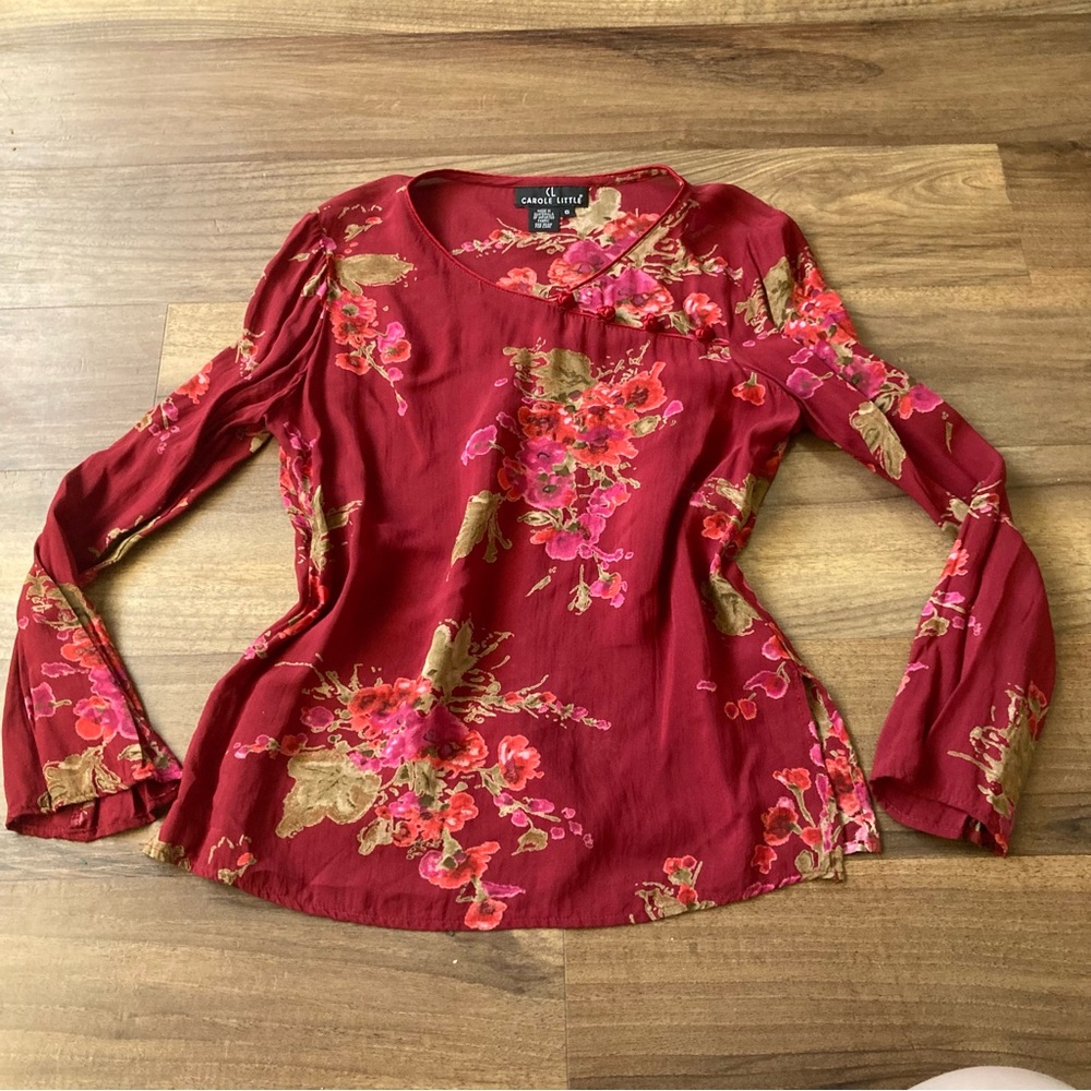 Vintage 90s Carole Little Floral Long Sleeve Whimsigoth Silky Sz 6